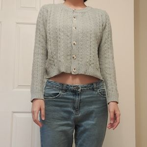 beautiful green blue button up sweater